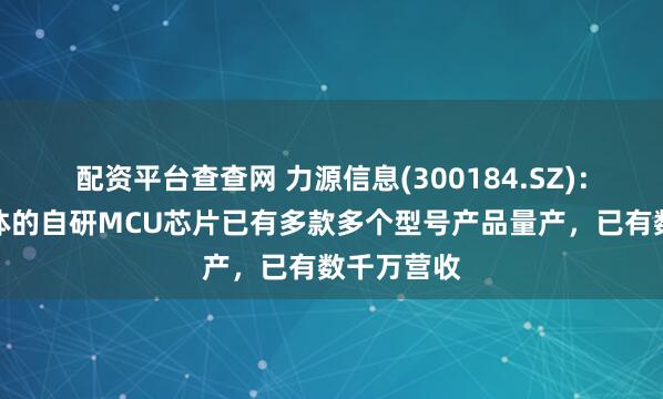 配资平台查查网 力源信息(300184.SZ)：芯源半导体的自研MCU芯片已有多款多个型号产品量产，已有数千万营收